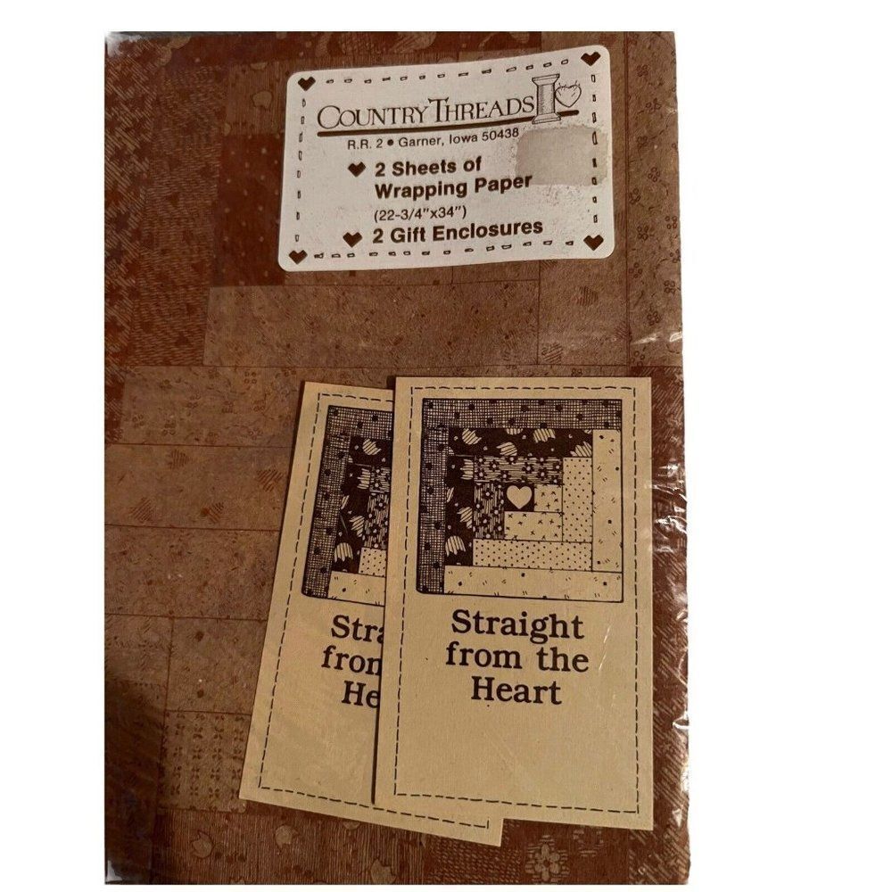Country Threads Straight From The Heart Wrapping Paper NEW Quilt Pattern 2 Sheet